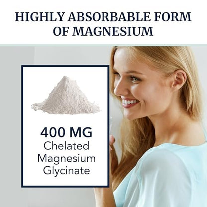 Magnesiumglycinat 400mg | Hochabsorbierendes Chelat für Schlaf, Ruhe, Muskelentspannung, Herz-, Knochen- und Nervenunterstützung | 120 Kapseln (2-Monats-Vorrat)