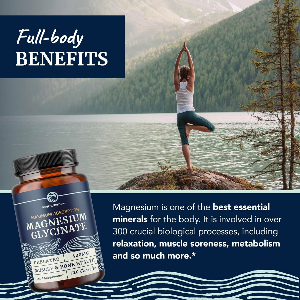 Magnesiumglycinat 400mg | Hochabsorbierendes Chelat für Schlaf, Ruhe, Muskelentspannung, Herz-, Knochen- und Nervenunterstützung | 120 Kapseln (2-Monats-Vorrat)