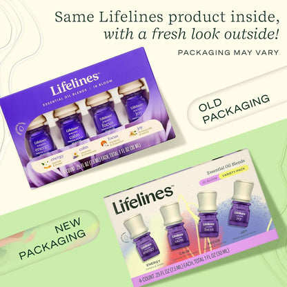 Lifelines Ätherische Öl-Mischungen, 4er-Pack – Premium Blended Öle mit Präzisionspumpe für Aromatherapie-Diffuser – Lang anhaltender Duft – In Bloom (Freude, Ruhe, Fokus & Energie)