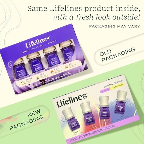 Lifelines Ätherische Öl-Mischungen, 4er-Pack – Premium Blended Öle mit Präzisionspumpe für Aromatherapie-Diffuser – Lang anhaltender Duft – In Bloom (Freude, Ruhe, Fokus & Energie)