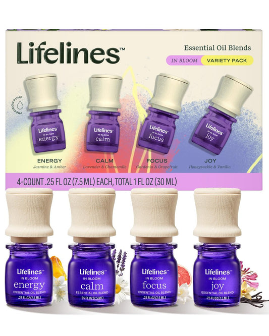 Lifelines Ätherische Öl-Mischungen, 4er-Pack – Premium Blended Öle mit Präzisionspumpe für Aromatherapie-Diffuser – Lang anhaltender Duft – In Bloom (Freude, Ruhe, Fokus & Energie)