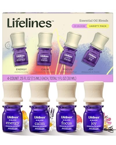 Lifelines Ätherische Öl-Mischungen, 4er-Pack – Premium Blended Öle mit Präzisionspumpe für Aromatherapie-Diffuser – Lang anhaltender Duft – In Bloom (Freude, Ruhe, Fokus & Energie)