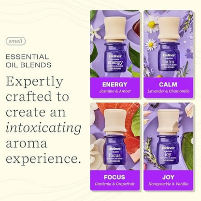 Lifelines Ätherische Öl-Mischungen, 4er-Pack – Premium Blended Öle mit Präzisionspumpe für Aromatherapie-Diffuser – Lang anhaltender Duft – In Bloom (Freude, Ruhe, Fokus & Energie)