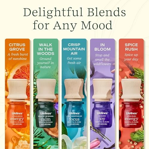 Lifelines Ätherische Öl-Mischungen, 4er-Pack – Premium Blended Öle mit Präzisionspumpe für Aromatherapie-Diffuser – Lang anhaltender Duft – In Bloom (Freude, Ruhe, Fokus & Energie)