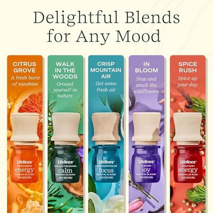 Lifelines Ätherische Öl-Mischungen, 4er-Pack – Premium Blended Öle mit Präzisionspumpe für Aromatherapie-Diffuser – Lang anhaltender Duft – In Bloom (Freude, Ruhe, Fokus & Energie)