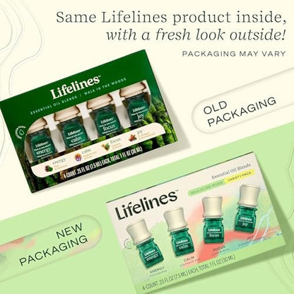 Lifelines Ätherische Ölmischungen, 4er-Pack – Gemischte ätherische Öle mit Präzisionspumpe für Aromatherapie-Diffuser – langanhaltender Duft – Walk in The Woods (Joy, Calm, Focus & Energy)