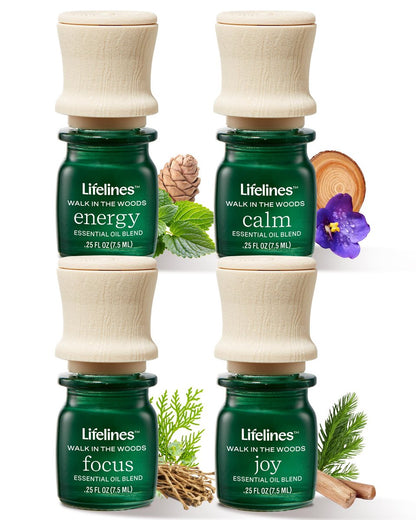 Lifelines Ätherische Ölmischungen, 4er-Pack – Gemischte ätherische Öle mit Präzisionspumpe für Aromatherapie-Diffuser – langanhaltender Duft – Walk in The Woods (Joy, Calm, Focus & Energy)
