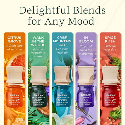 Lifelines Ätherische Ölmischungen, 4er-Pack – Gemischte ätherische Öle mit Präzisionspumpe für Aromatherapie-Diffuser – langanhaltender Duft – Walk in The Woods (Joy, Calm, Focus & Energy)