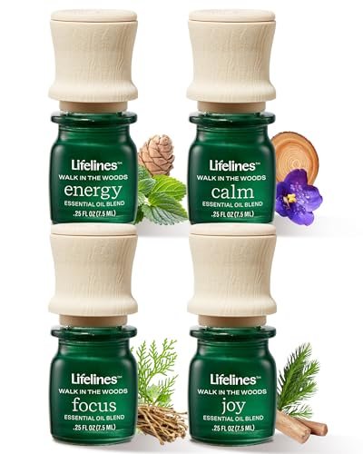 Lifelines Ätherische Ölmischungen, 4er-Pack – Gemischte ätherische Öle mit Präzisionspumpe für Aromatherapie-Diffuser – langanhaltender Duft – Walk in The Woods (Joy, Calm, Focus & Energy)