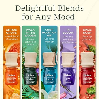 Lifelines Ätherische Ölmischungen, 4er-Pack – Gemischte ätherische Öle mit Präzisionspumpe für Aromatherapie-Diffuser – langanhaltender Duft – Walk in The Woods (Joy, Calm, Focus & Energy)