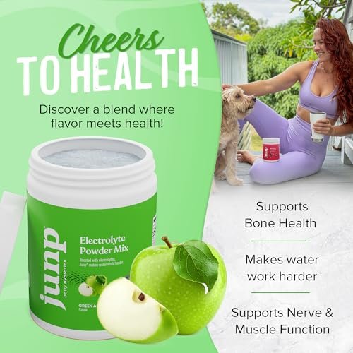 JUNP Elektrolytpulver Ohne Zucker Ohne Kohlenhydrate – Erfrischender Grüner Apfel Geschmack, Keto Electrolyte Drink Mix, Kalium & Salz Hydrationspulver, Null Kalorien Zuckerfrei, 90 Portionen