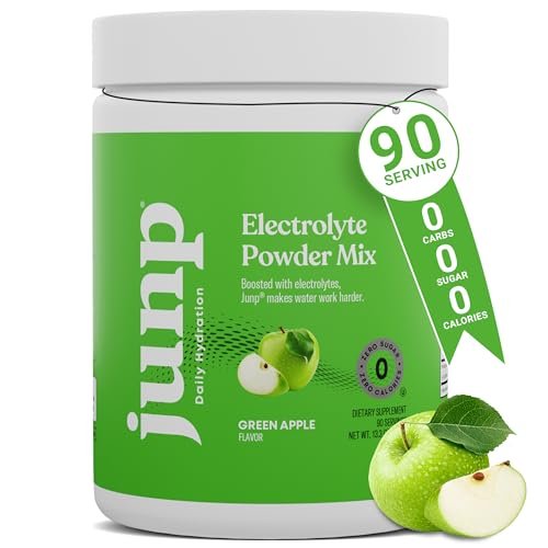 JUNP Elektrolytpulver Ohne Zucker Ohne Kohlenhydrate – Erfrischender Grüner Apfel Geschmack, Keto Electrolyte Drink Mix, Kalium & Salz Hydrationspulver, Null Kalorien Zuckerfrei, 90 Portionen