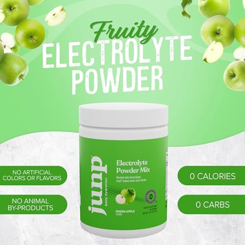 JUNP Elektrolytpulver Ohne Zucker Ohne Kohlenhydrate – Erfrischender Grüner Apfel Geschmack, Keto Electrolyte Drink Mix, Kalium & Salz Hydrationspulver, Null Kalorien Zuckerfrei, 90 Portionen