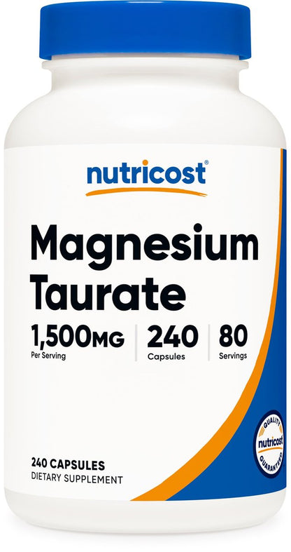 Nutricost Magnesium Taurat 1.500 mg – 240 Kapseln, vegan, glutenfrei, non-GMO, 80 Portionen