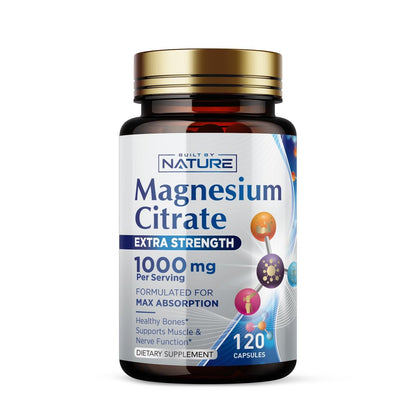 Magnesiumcitrat 1000mg – Hochdosiertes Magnesiumkomplex für Herz, Muskeln, Nerven, Knochen & Stressabbau – Non-GMO, Glutenfrei – 120 vegane Kapseln