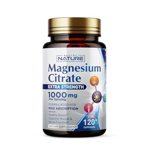 Magnesiumcitrat 1000mg – Hochdosiertes Magnesiumkomplex für Herz, Muskeln, Nerven, Knochen & Stressabbau – Non-GMO, Glutenfrei – 120 vegane Kapseln