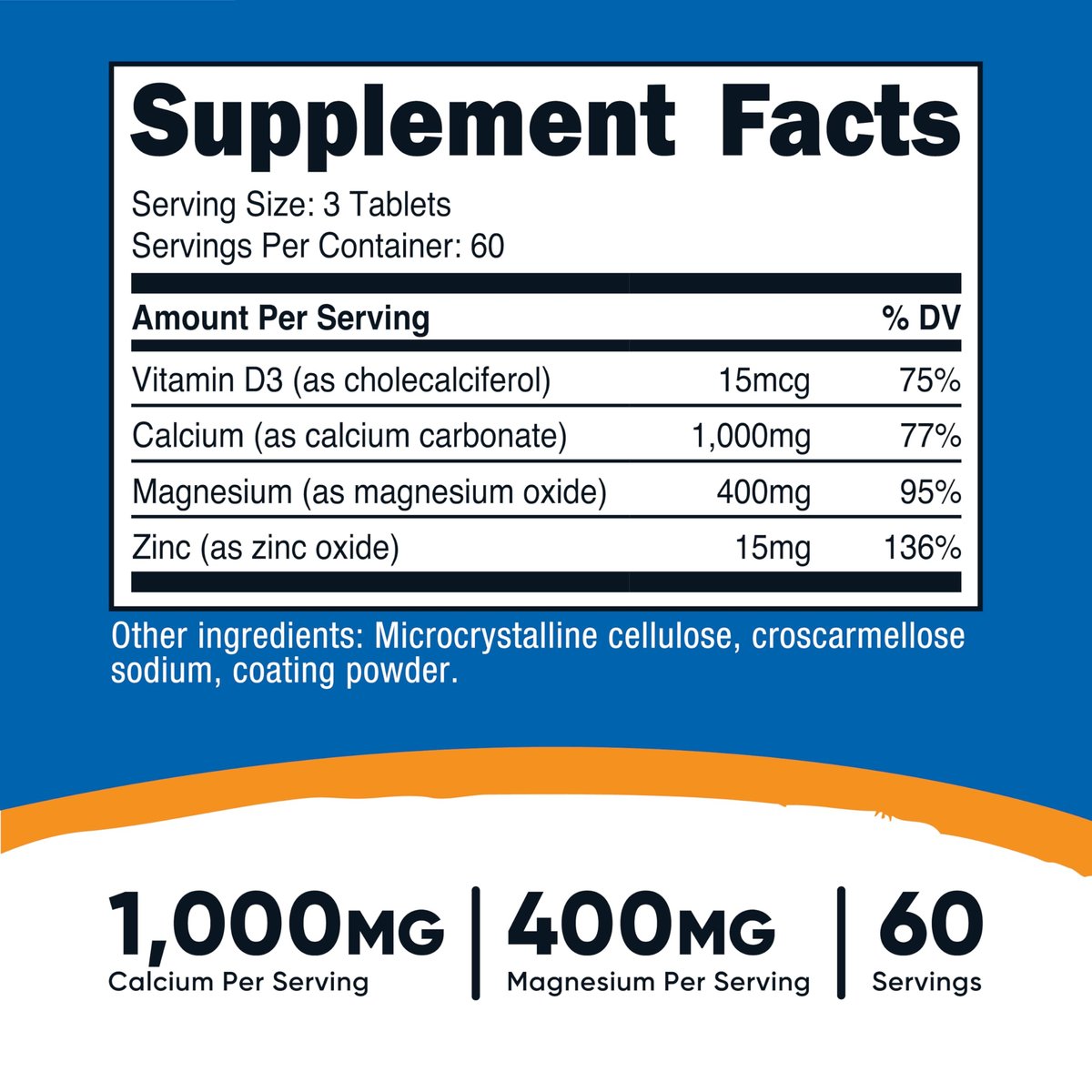 Nutricost Calcium, Magnesium & Zink Tabletten 1.415 mg, 180 Tabletten - Vitamin-/Mineralstoffmischung, 60 Portionen - Glutenfrei, Nicht-GVO