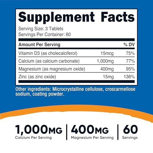 Nutricost Calcium, Magnesium & Zink Tabletten 1.415 mg, 180 Tabletten - Vitamin-/Mineralstoffmischung, 60 Portionen - Glutenfrei, Nicht-GVO