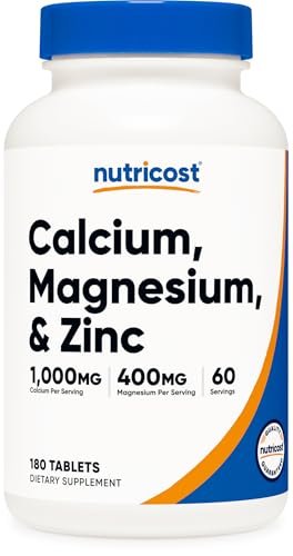 Nutricost Calcium, Magnesium & Zink Tabletten 1.415 mg, 180 Tabletten - Vitamin-/Mineralstoffmischung, 60 Portionen - Glutenfrei, Nicht-GVO