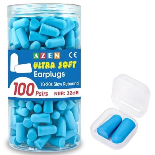 AZEN 100 Paar Ohrstöpsel im Bulk, NRR 32dB weiche Schaumstoff-Ohrstöpsel für Schlaf, Lärmminderung, Ohrstöpsel für Konzerte, Schießen, Schwimmen (Seeblau)