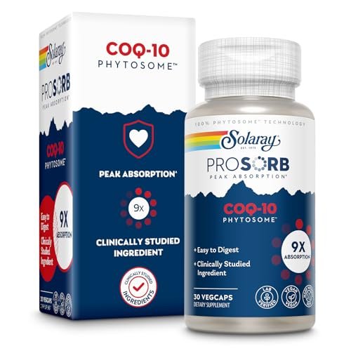 SOLARAY CoQ-10 Phytosome 200mg – 9-fache Absorption, vegane Kapseln ohne Soja, 30 Portionen