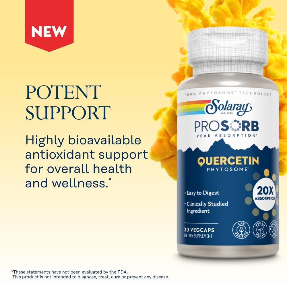 SOLARAY Quercetin Phytosome – 20-fache Absorption – Leicht verdauliches Antioxidans für die allgemeine Gesundheit – Vegan & ohne Soja – 60-Tage-Garantie – 30 Portionen, 30 VegKaps