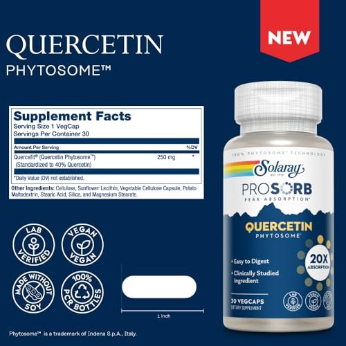 SOLARAY Quercetin Phytosome – 20-fache Absorption – Leicht verdauliches Antioxidans für die allgemeine Gesundheit – Vegan & ohne Soja – 60-Tage-Garantie – 30 Portionen, 30 VegKaps