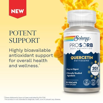 SOLARAY Quercetin Phytosome – 20-fache Absorption – Leicht verdauliches Antioxidans für die allgemeine Gesundheit – Vegan & ohne Soja – 60-Tage-Garantie – 30 Portionen, 30 VegKaps