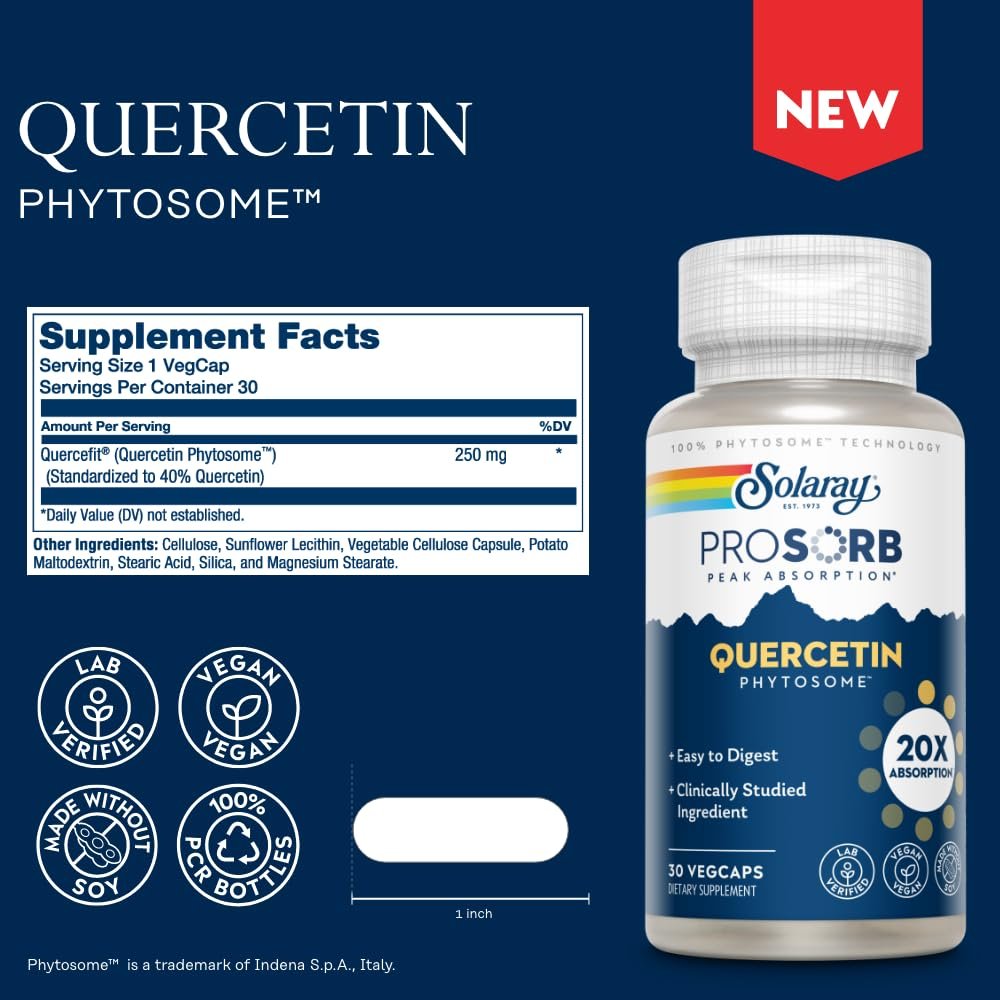 SOLARAY Quercetin Phytosome – 20-fache Absorption – Leicht verdauliches Antioxidans für die allgemeine Gesundheit – Vegan & ohne Soja – 60-Tage-Garantie – 30 Portionen, 30 VegKaps