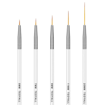 TEOYALL Feiner Liner Pinsel – Nail Art Striping Pinsel 5/7/9/11/20mm Dünne Linie Nail Brush Detail Zeichnung Pinsel Gel Nagellack Pinsel
