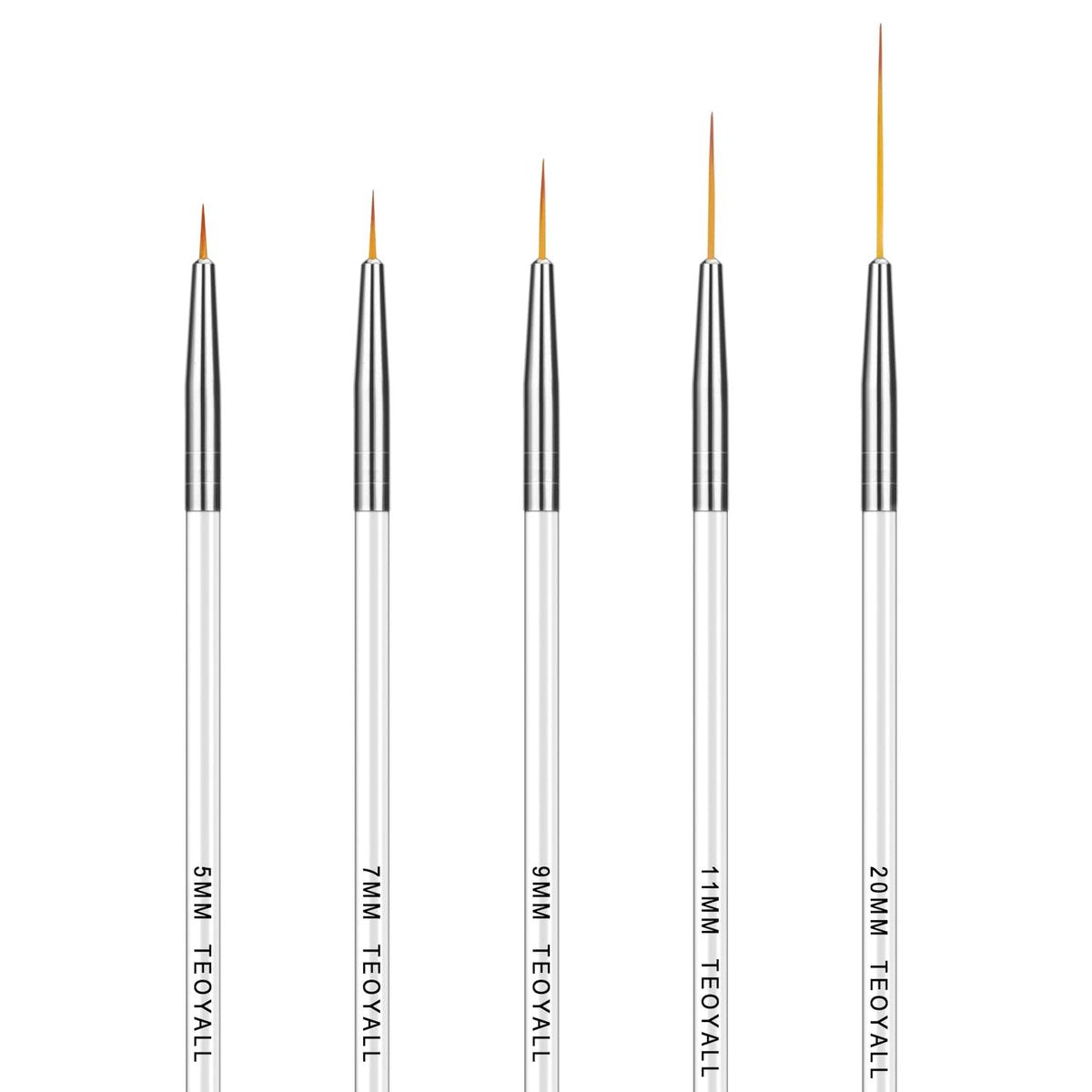 TEOYALL Feiner Liner Pinsel – Nail Art Striping Pinsel 5/7/9/11/20mm Dünne Linie Nail Brush Detail Zeichnung Pinsel Gel Nagellack Pinsel