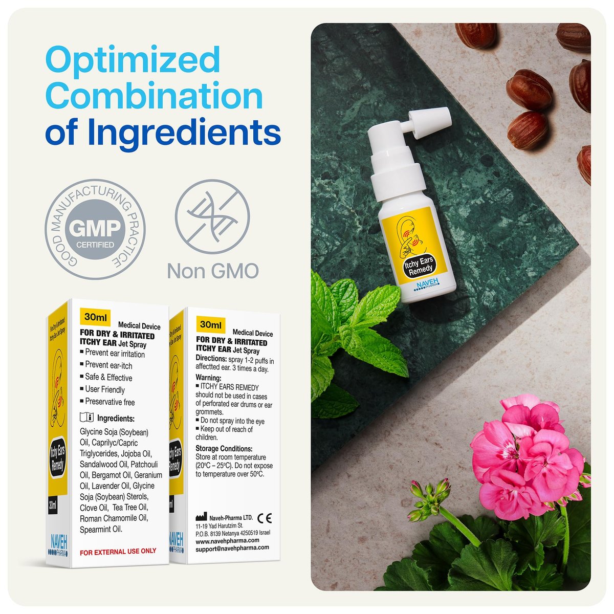 NAVEH PHARMA® Juckreiz-Linderung & Ohrenreiniger | Ohrenspray gegen Ekzeme, verstopfte Ohren & Ohrenschmalz | 0,5 Fl Oz
