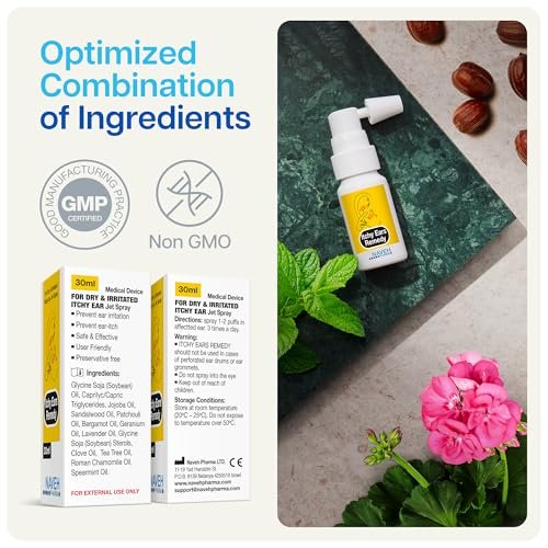 NAVEH PHARMA® Juckreiz-Linderung & Ohrenreiniger | Ohrenspray gegen Ekzeme, verstopfte Ohren & Ohrenschmalz | 0,5 Fl Oz