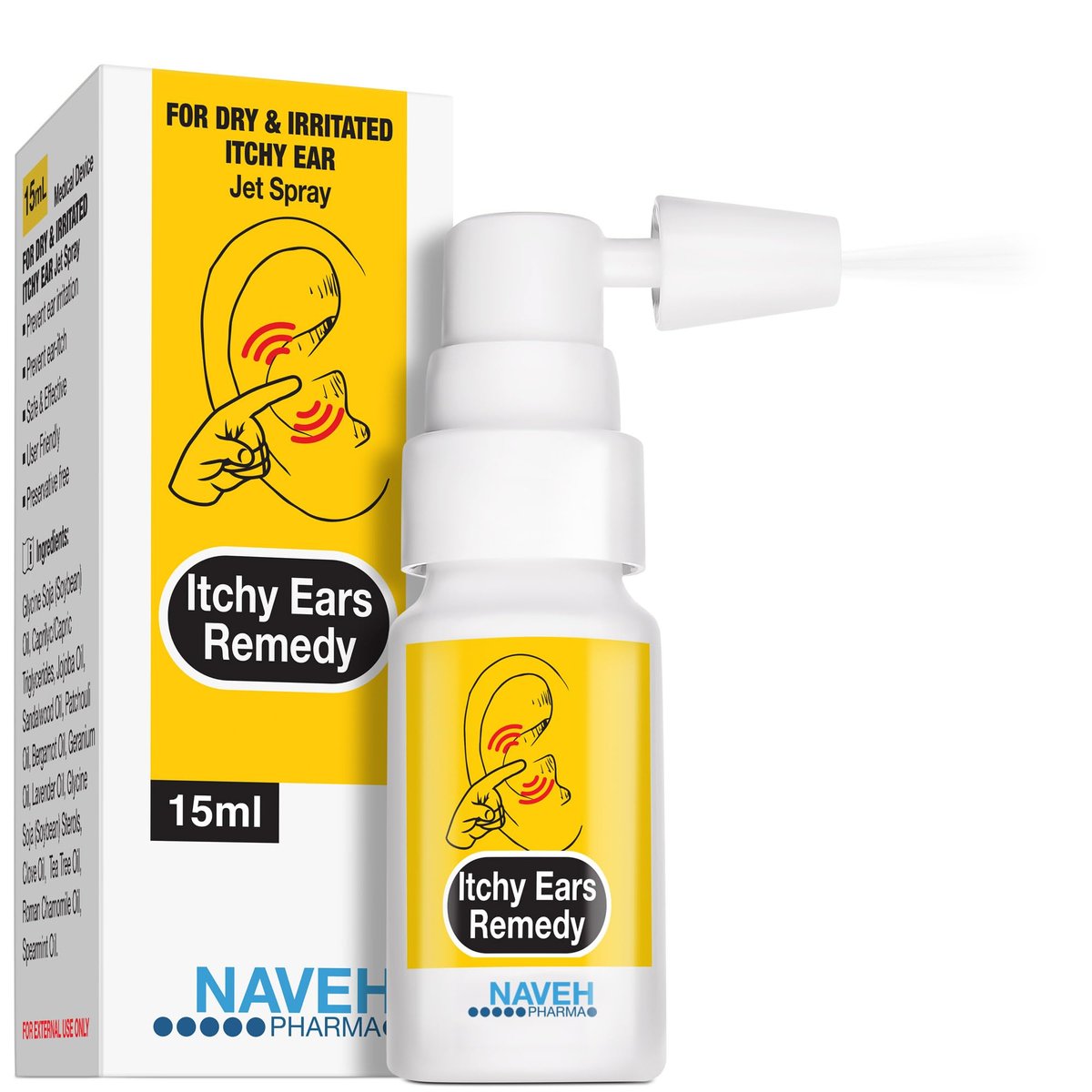 NAVEH PHARMA® Juckreiz-Linderung & Ohrenreiniger | Ohrenspray gegen Ekzeme, verstopfte Ohren & Ohrenschmalz | 0,5 Fl Oz