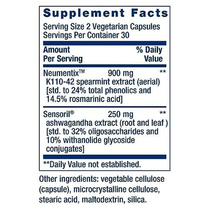 Life Extension Ashwagandha Plus Calm & Focus – Ashwagandha-Extrakt mit Spearmint-Extrakt für Konzentration, Aufmerksamkeit und Entspannung – 60 vegane Kapseln