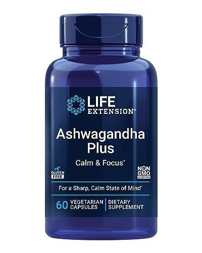 Life Extension Ashwagandha Plus Calm & Focus – Ashwagandha-Extrakt mit Spearmint-Extrakt für Konzentration, Aufmerksamkeit und Entspannung – 60 vegane Kapseln