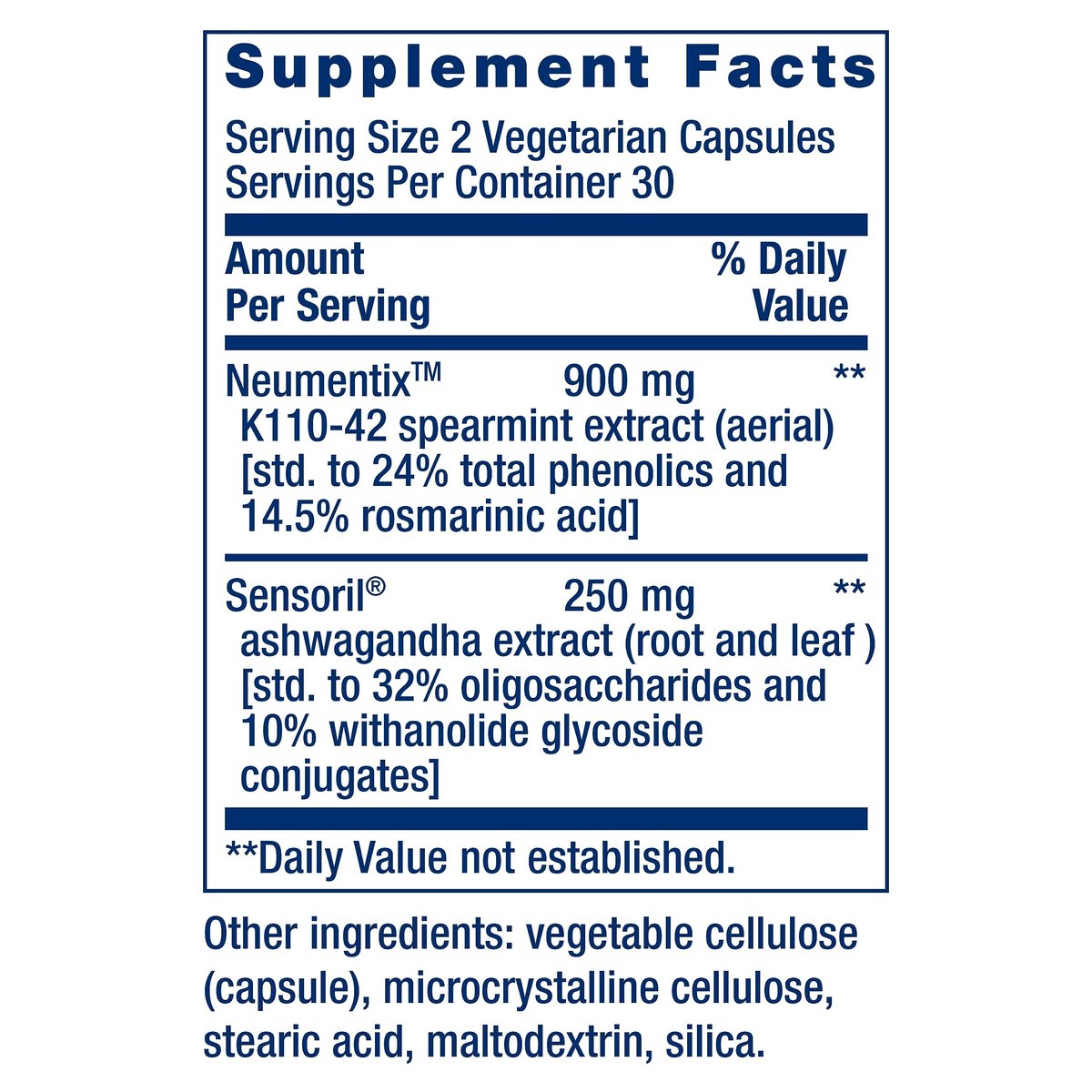 Life Extension Ashwagandha Plus Calm & Focus – Ashwagandha-Extrakt mit Spearmint-Extrakt für Konzentration, Aufmerksamkeit und Entspannung – 60 vegane Kapseln