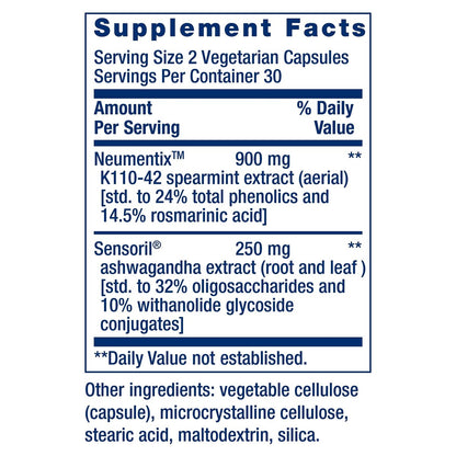 Life Extension Ashwagandha Plus Calm & Focus – Ashwagandha-Extrakt mit Spearmint-Extrakt für Konzentration, Aufmerksamkeit und Entspannung – 60 vegane Kapseln