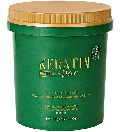 KERATIN BAR Professional Blue Bleaching Powder – Plex-Technologie – Aufhellung bis zu 9 Stufen – Maximale Aufhellung Extra Stark – Haarfärbemittel für alle Haartypen & Strähnchen – Staubfrei – 500 g