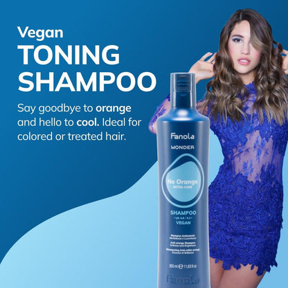 Fanola Wonder Blue Shampoo für Brünette – Farbshampoo für hellbraunes bis platinblondes Haar – neutralisiert Orange- und Messingtöne – vegan & sulfatfrei (1 Liter)