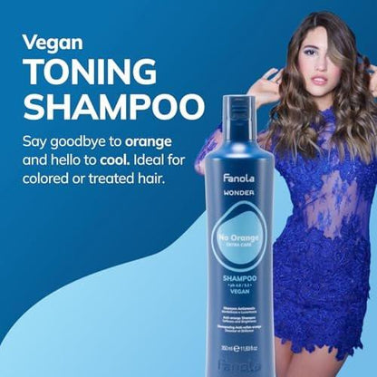 Fanola Wonder Blue Shampoo für Brünette – Farbshampoo für hellbraunes bis platinblondes Haar – neutralisiert Orange- und Messingtöne – vegan & sulfatfrei (1 Liter)