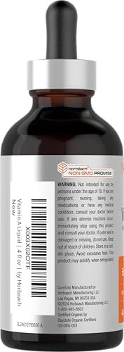 Horbäach Vitamin A Flüssige Tropfen | 118 ml | mit Bio-MCT-Öl | Vegan, Nicht-GVO & Glutenfrei