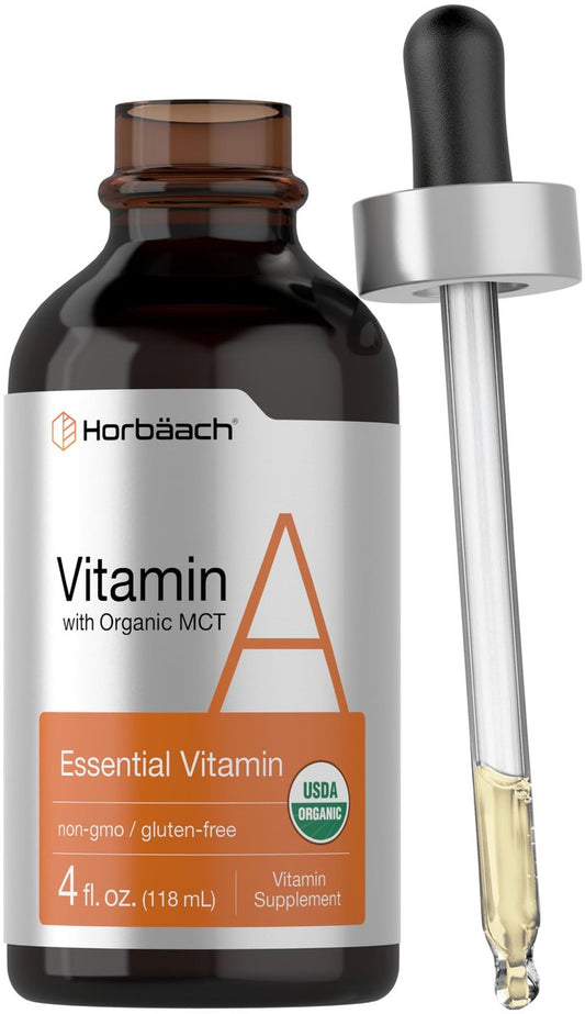 Horbäach Vitamin A Flüssige Tropfen | 118 ml | mit Bio-MCT-Öl | Vegan, Nicht-GVO & Glutenfrei
