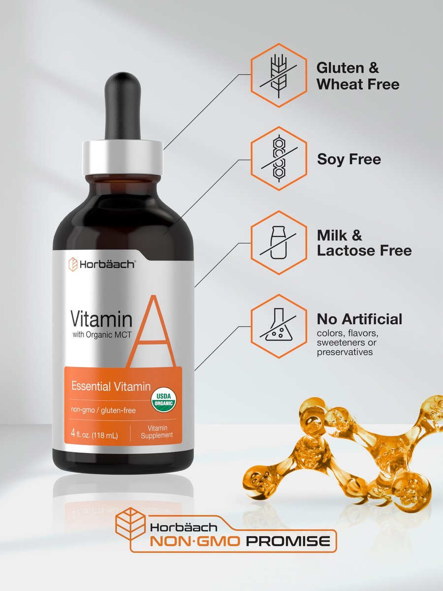 Horbäach Vitamin A Flüssige Tropfen | 118 ml | mit Bio-MCT-Öl | Vegan, Nicht-GVO & Glutenfrei