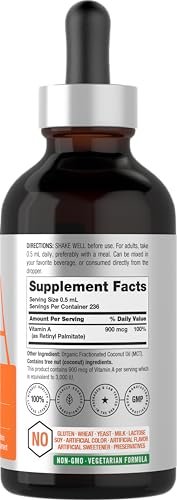 Horbäach Vitamin A Flüssige Tropfen | 118 ml | mit Bio-MCT-Öl | Vegan, Nicht-GVO & Glutenfrei