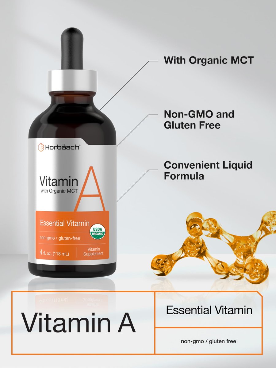 Horbäach Vitamin A Flüssige Tropfen | 118 ml | mit Bio-MCT-Öl | Vegan, Nicht-GVO & Glutenfrei