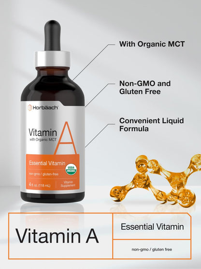 Horbäach Vitamin A Flüssige Tropfen | 118 ml | mit Bio-MCT-Öl | Vegan, Nicht-GVO & Glutenfrei