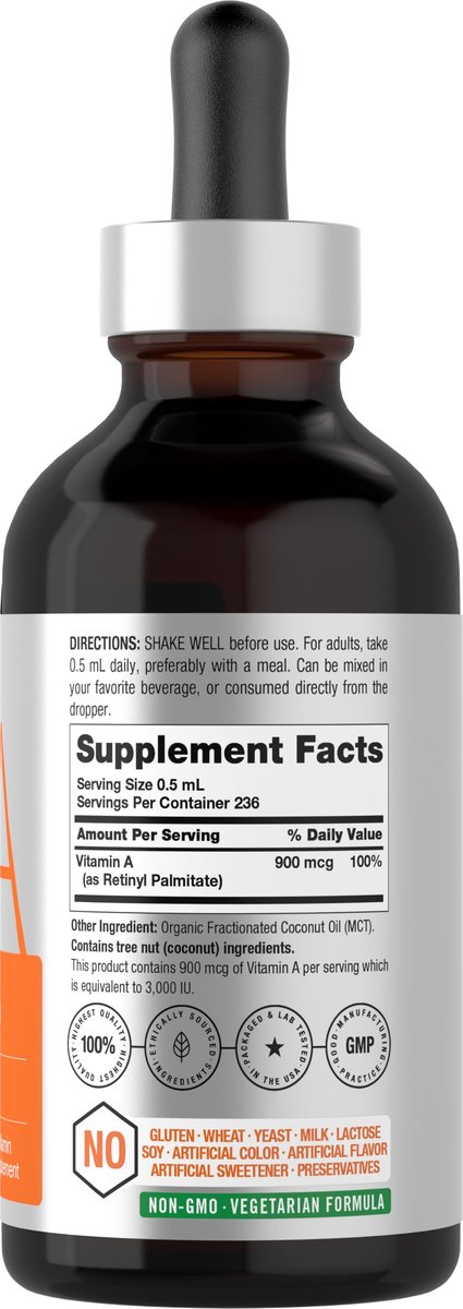 Horbäach Vitamin A Flüssige Tropfen | 118 ml | mit Bio-MCT-Öl | Vegan, Nicht-GVO & Glutenfrei