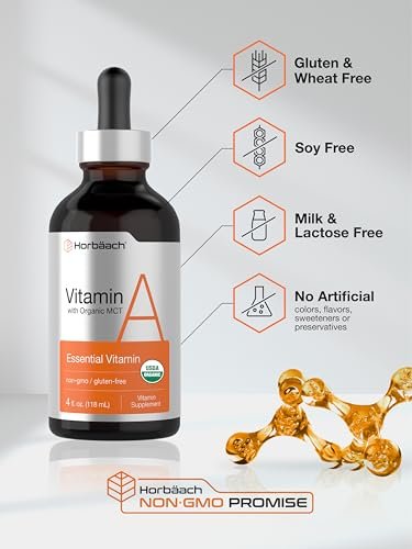 Horbäach Vitamin A Flüssige Tropfen | 118 ml | mit Bio-MCT-Öl | Vegan, Nicht-GVO & Glutenfrei
