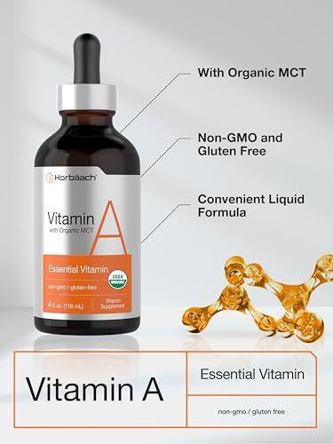 Horbäach Vitamin A Flüssige Tropfen | 118 ml | mit Bio-MCT-Öl | Vegan, Nicht-GVO & Glutenfrei
